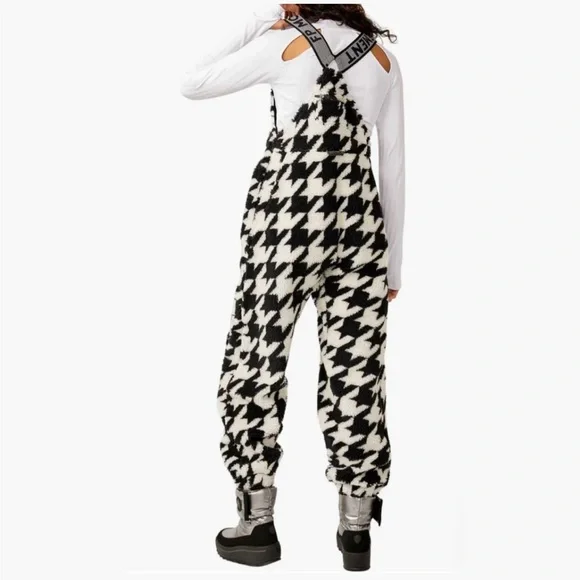 NWOT FP Movement Hit the Slopes Salopette Fleece Overalls Houndstooth Combo - Picture 2 of 11